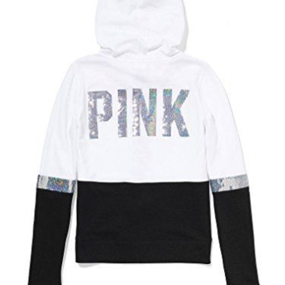 PINK Victoria's Secret Sweaters - Bling Hoodie zipper sequin color block swe…